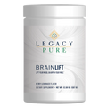 A white plastic tub of Legacy Pure Brainlift dietary supplement with a white label, shown against a plain white background.