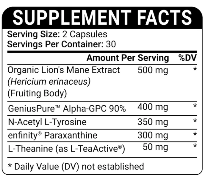 Brain Boost+ Dietary Supplement Facts