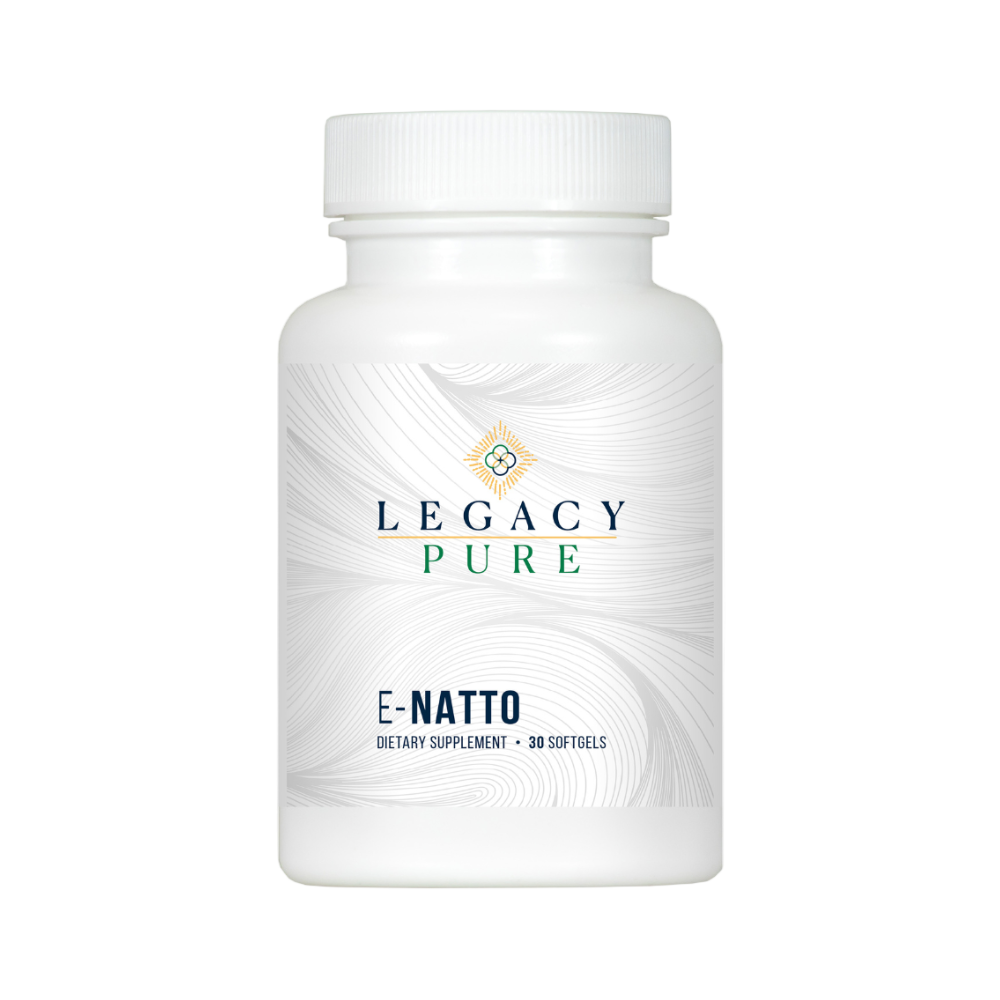 Legacy Pure E-Natto dietary supplement bottle on a white background