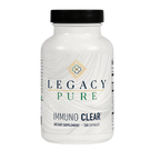 Legacy Pure Immuno Clear dietary supplement bottle with 120 capsules and minimalist label design