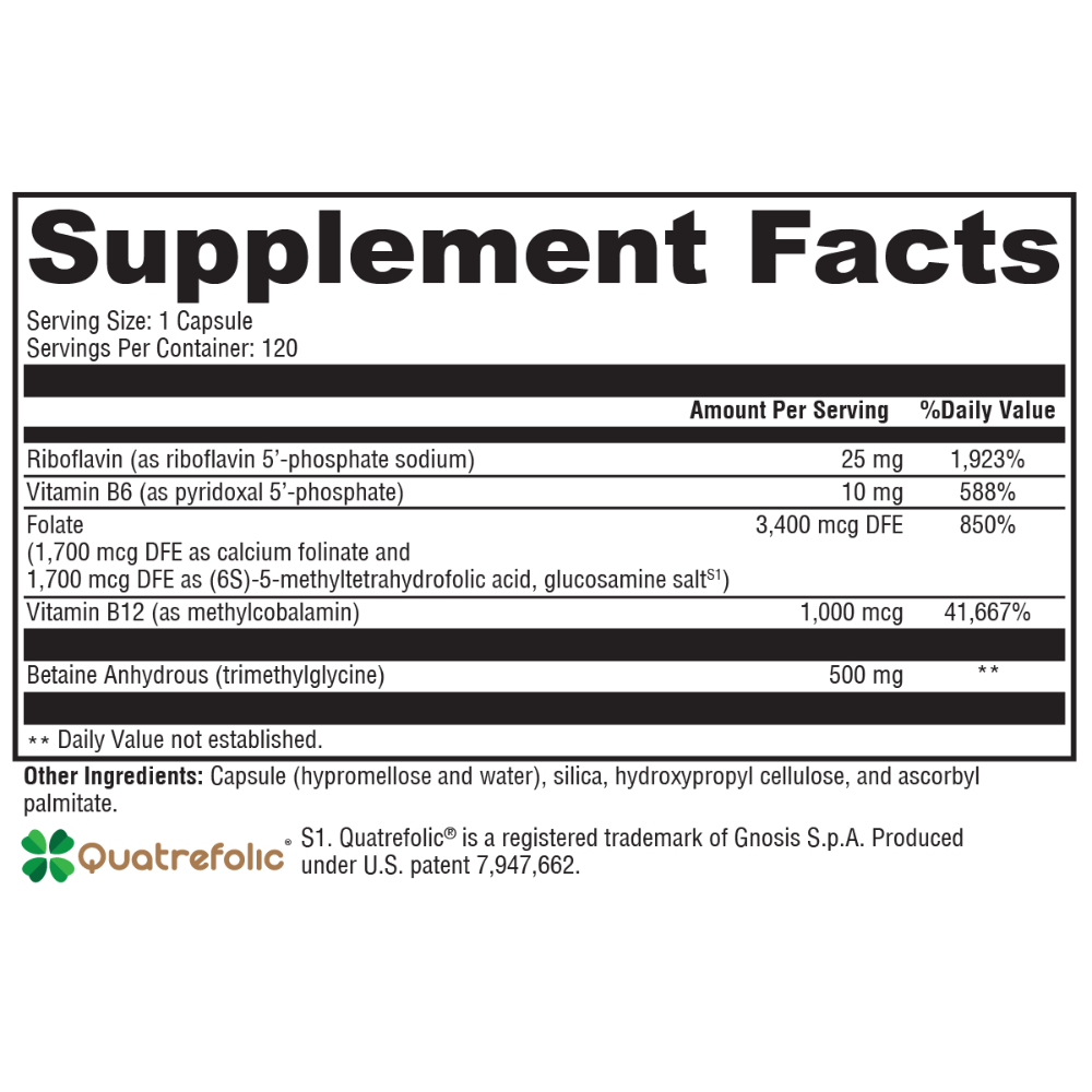 Methyl BalanceSupplement facts label with detailed nutritional information on a white background