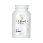 Supplement bottle labeled 'Legacy Pure Mito Fusion' on a white background