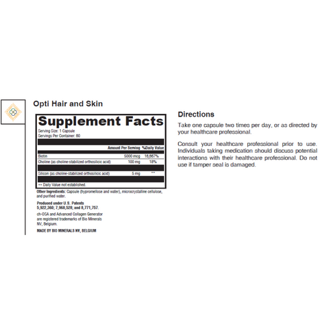 Opti Hair and Skin | Supplement Facts | Legacy Pure Supplements