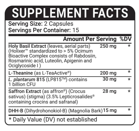 Serenity: Natural Support for Stress Reduction Dietary Supplement Facts